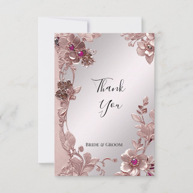 Pink Ornate Floral Thank You Card (Front)
