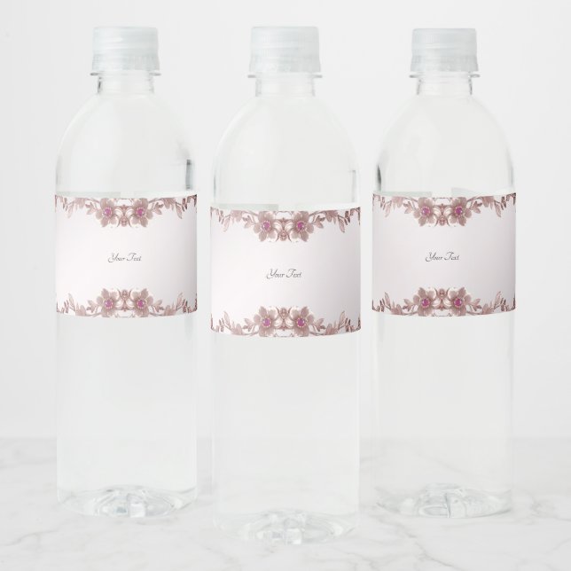 Pink Ornate Floral Water Bottle Label (Bottles)