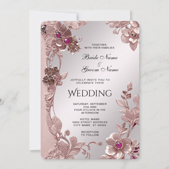 Pink Ornate Floral Wedding Invitation (Front)