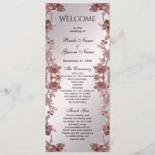 Pink Ornate Floral Wedding Program Programme