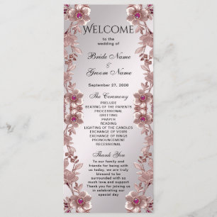 Pink Ornate Floral Wedding Program Programme