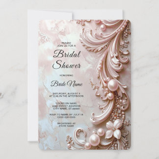 Pink Ornate Pearl and Floral Bridal Shower Invitation