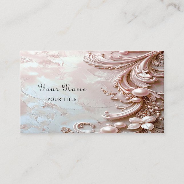 Pink Ornate Pearl and Floral Business Card (Front)