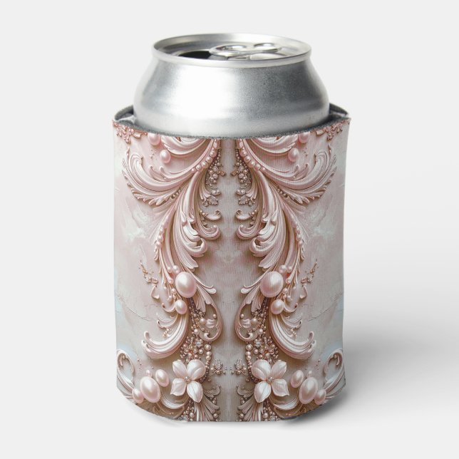 Pink Ornate Pearl and Floral Can Cooler (Can Front)