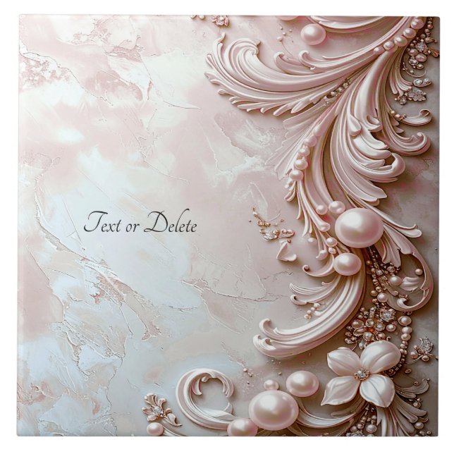 Pink Ornate Pearl and Floral Ceramic Tile (Front)