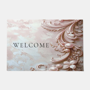 Pink Ornate Pearl and Floral Doormat