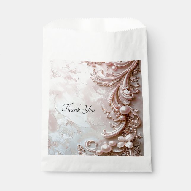 Pink Ornate Pearl and Floral Favor Bag (Front)