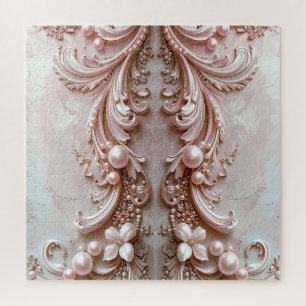 Pink Ornate Pearl and Floral Jigsaw Puzzle
