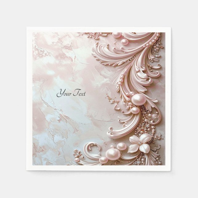 Pink Ornate Pearl and Floral Napkin (Front)