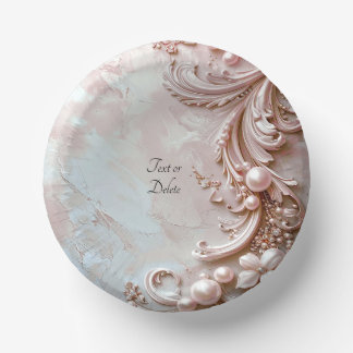 Pink Ornate Pearl and Floral Paper Plate