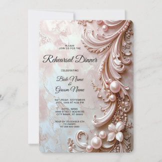 Pink Ornate Pearl and Floral Rehearsal Dinner Invitation