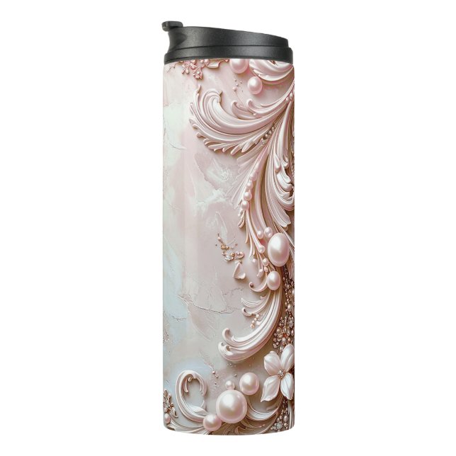 Pink Ornate Pearl and Floral Thermal Tumbler (Rotated Right)