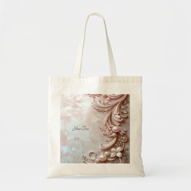 Pink Ornate Pearl and Floral Tote Bag (Front)