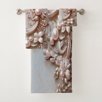 Pink Ornate Pearl and Floral Towel Set
