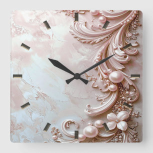 Pink Ornate Pearl and Floral Wall Clock
