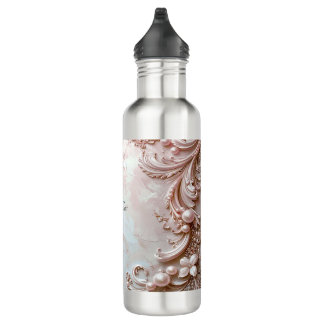 Pink Ornate Pearl and Floral Water Bottle