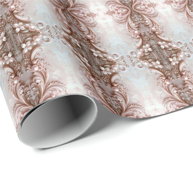 Pink Ornate Pearl and Floral Wrapping Paper (Roll Corner)