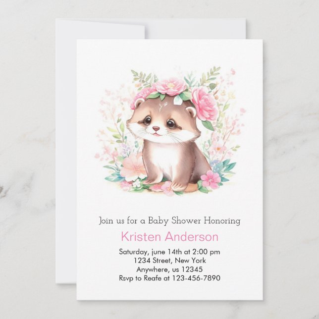 Pink Otter Wildflower Magic Girl Baby Shower Invitation (Front)