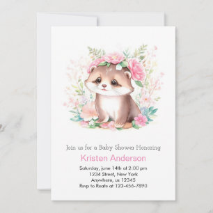 Pink Otter Wildflower Magic Girl Baby Shower Invitation