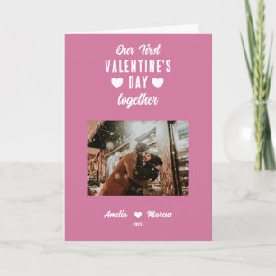Pink Our First Valentine's Day Together Photo Holiday Card