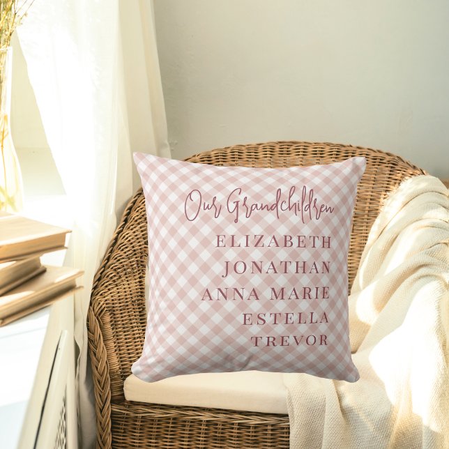 Pink Our Grandchildren Names Gift for Grandparents Cushion (Creator Uploaded)