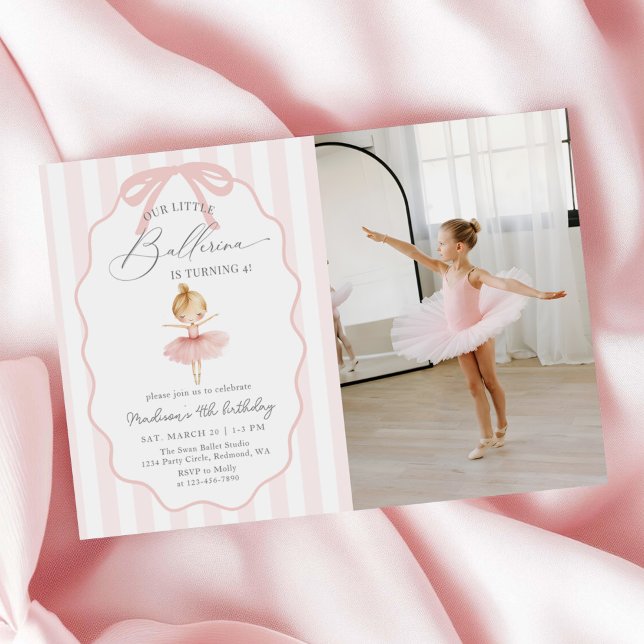 Pink Our Little Ballerina Ballet Birthday Photo Invitation (Creator Uploaded)