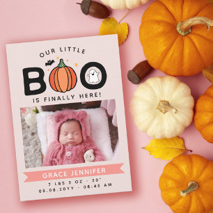 Pink Our Little Boo Finally Here Halloween Baby Announcement