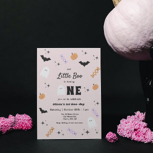 Pink Our Little Boo Halloween 1st Birthday Invitation