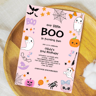 Pink Our Little Boo Halloween 2nd Birthday  Invitation