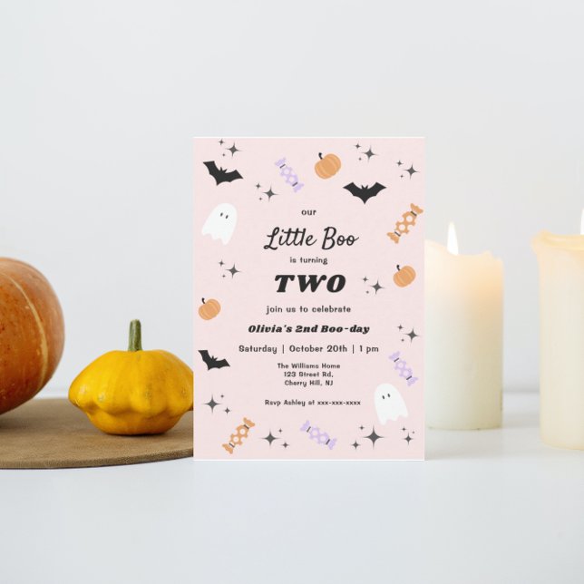 Pink Our Little Boo Halloween 2nd Birthday Invitation (Creator Uploaded)