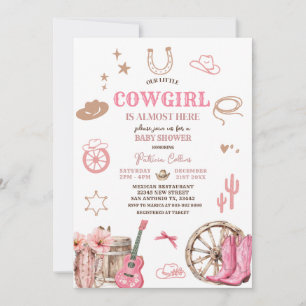 Pink Our Little Cowgirl Wild West Baby Shower Invitation