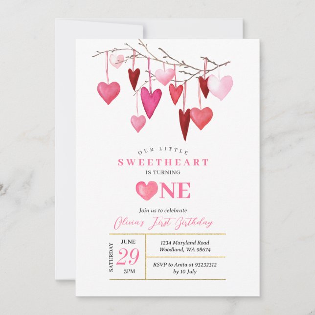 PINK Our Little Sweetheart Valentine Birthday  Invitation (Front)
