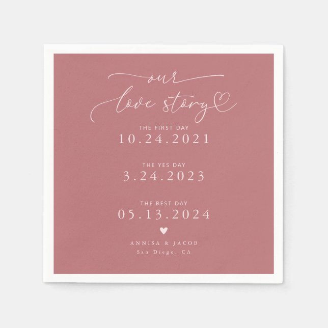 Pink Our Love Story Elegant Script Wedding Napkin (Front)