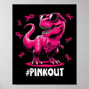 Pink Out Breast Cancer Dinosaur Ribbon Boy Girl Ki Poster