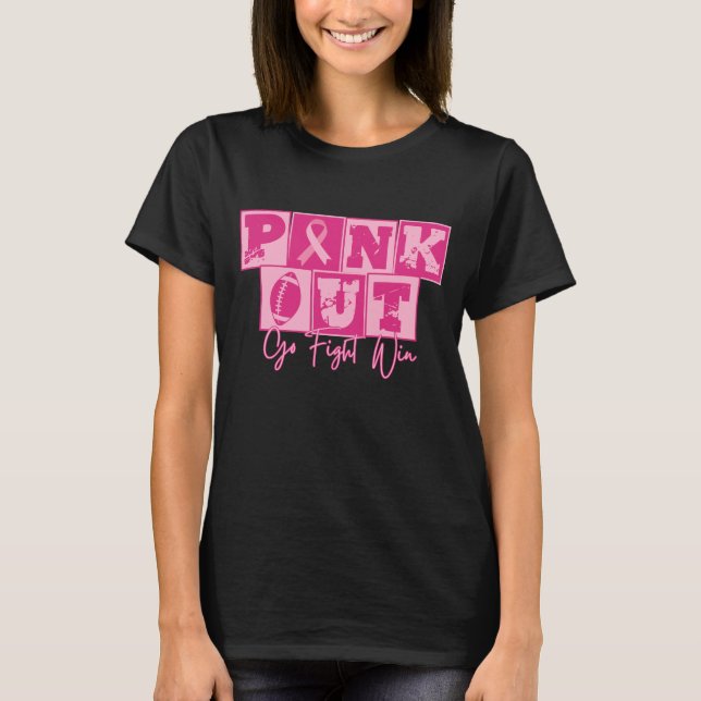 Pink Out Breast Cancer Football Awareness Month  T-Shirt (Front)