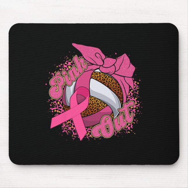 Pink Out Breast Cancer Leopard Volleybyll Byll Pin Mouse Mat (Front)