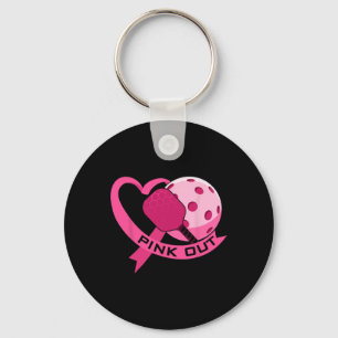 Pink Out Breast Cancer Pink Ribbon Heart And Pickl Key Ring