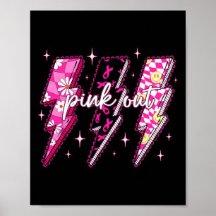 Pink Out Chequered Lightning Bolt Breast Cancer Aw Poster