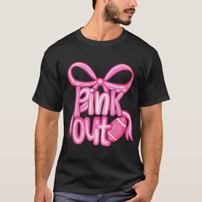  Pink Out Football Bow Preppy Breast Cancer  T-Shirt (Front)