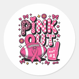 Pink Out Footbyll Game Cheer Breast Cancer Awarene Classic Round Sticker