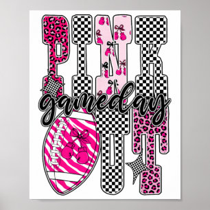 Pink Out Footbyll Game Day Chequered Breast Cancer Poster