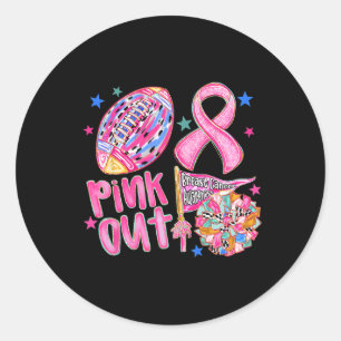 Pink Out Footll Pink Ribbon Breast Cancer Awarenes Classic Round Sticker
