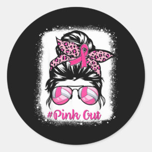 Pink Out Volleyball Breast Cancer Awareness Classic Round Sticker