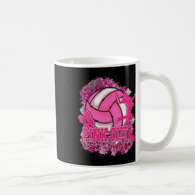 Pink Out Volleybyll Pink Ribbon Breast Cancer Awar Coffee Mug (Right)