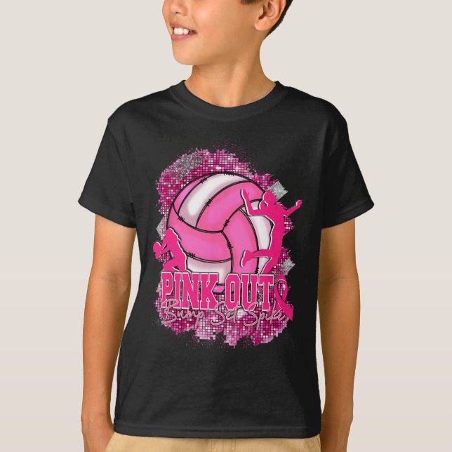 Pink Out Volleybyll Pink Ribbon Breast Cancer Awar T-Shirt (Front)