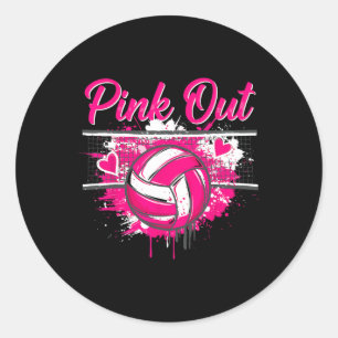 Pink Out Volleyll Breast Cancer Awareness Support Classic Round Sticker