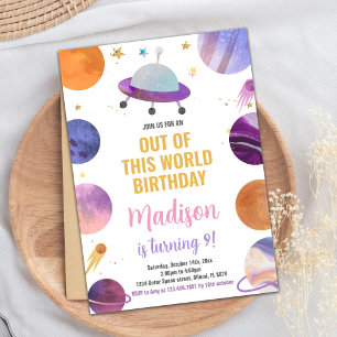 Pink Outer Space Birthday Invitations