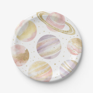 Pink Outer Space Birthday Party Paper Plate