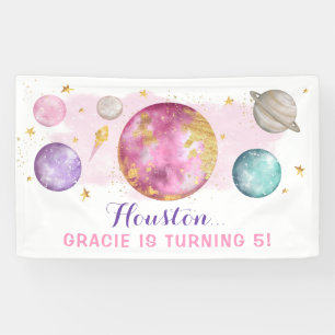 Pink Outer Space Galaxy Pink Gold Birthday Party Banner
