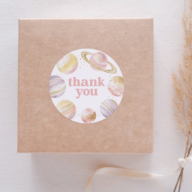 Pink Outer Space Girl Birthday Classic Round Sticker (Creator Uploaded)